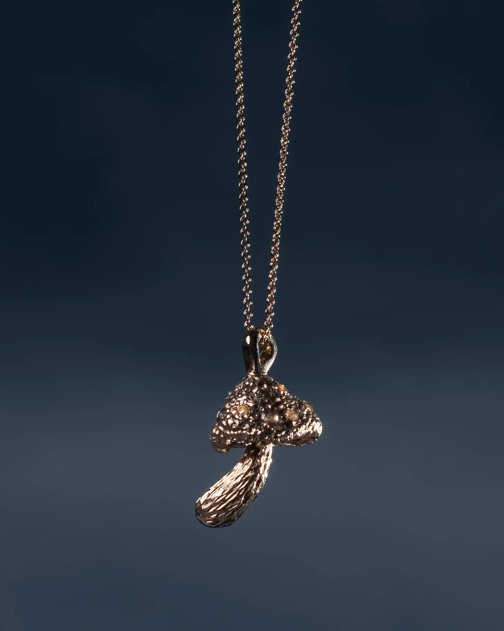 diamond and 14k gold mushroom pendant