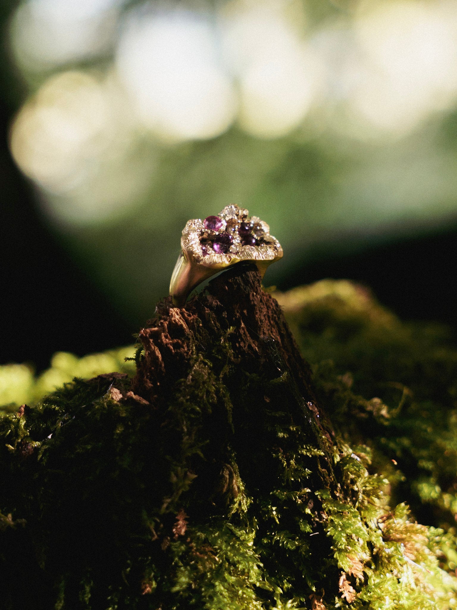 nature inspired ruby and 14K gold ring