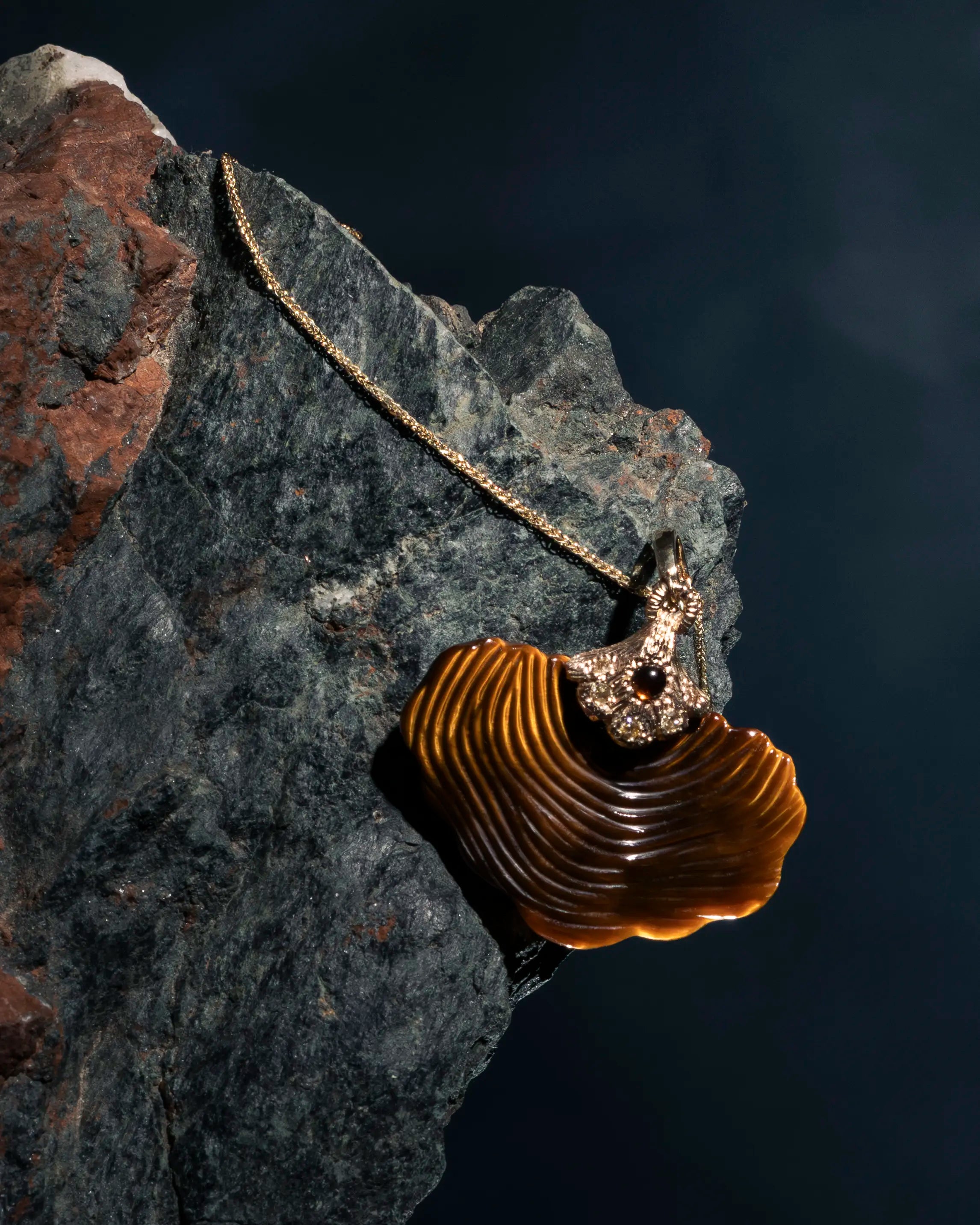 Reishi mushroom necklace in 14k gold by Martina Kocianova