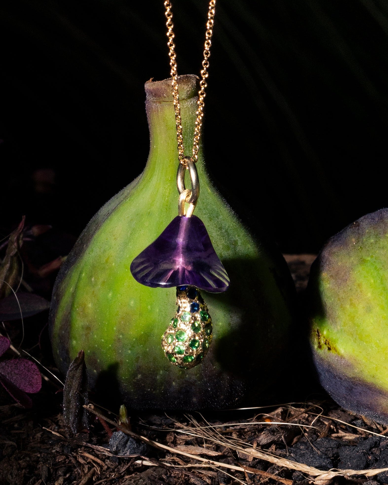 amethyst mushroom necklace in 14k gold by Martina Kocianova