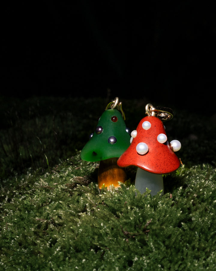 
mushroom pendants in 14k gold by Martina Kocianova