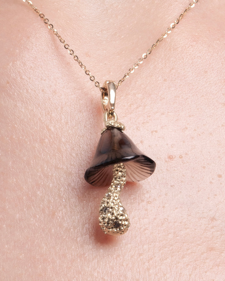 smokey quartz mushroom necklace in 14k gold by Martina Kocianova