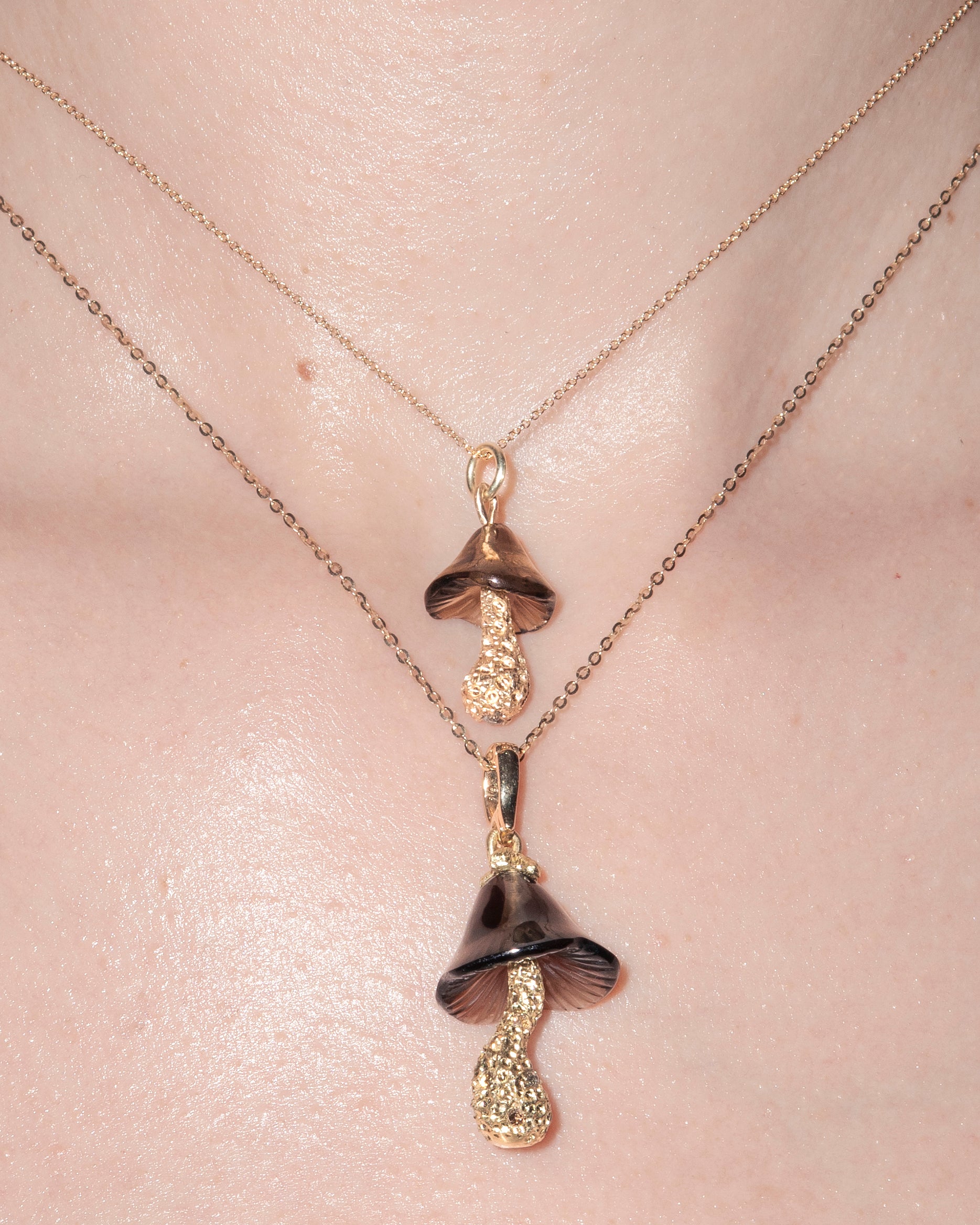 smokey quartz mushroom necklace in 14k gold by Martina Kocianova