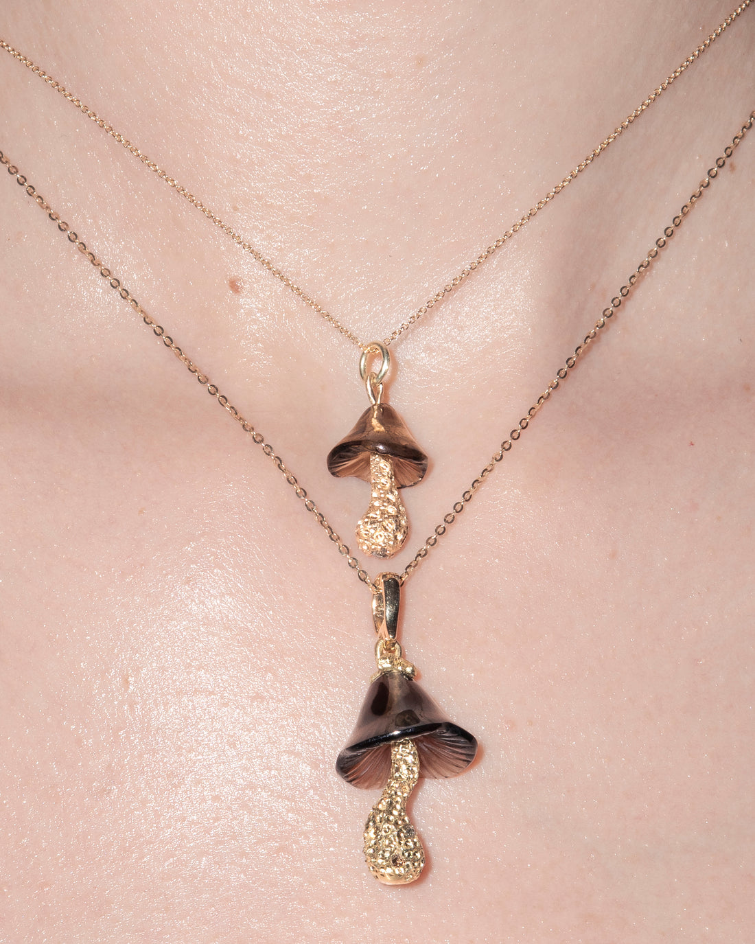 smokey quartz mushroom necklace in 14k gold by Martina Kocianova